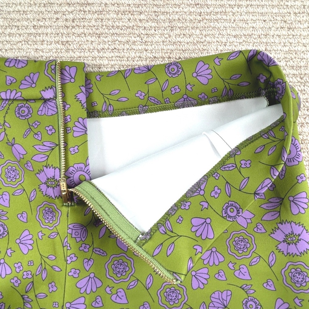 Cynthia Rowley The Bonded Flare Pant Womens 10 Green Purple Floral Retro Mod NWT - Picture 6 of 12